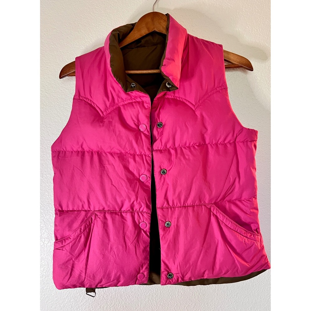 American Eagle Reversible Puffer Vest Pink Brown Y2K Snap Front Women's‎ Medium